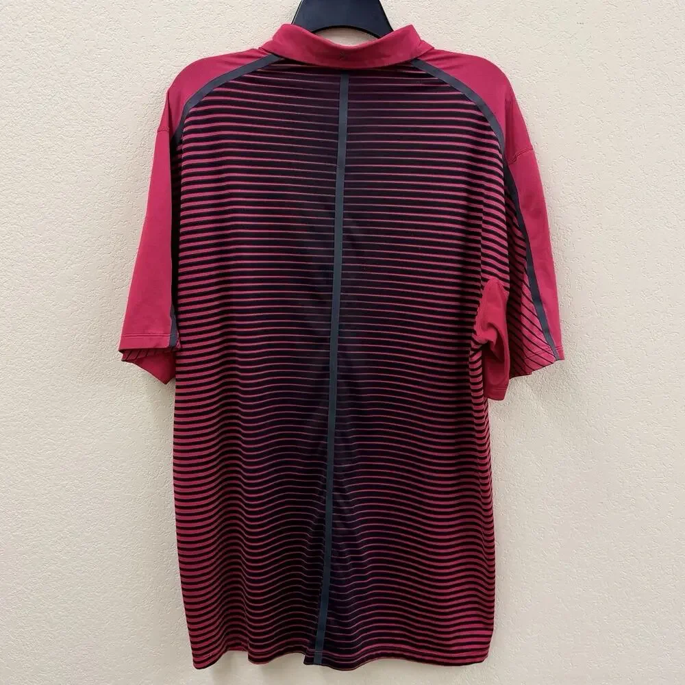 Nike Golf Tiger Woods Collection Polo Mens L Red Black Stripe Dri-Fit